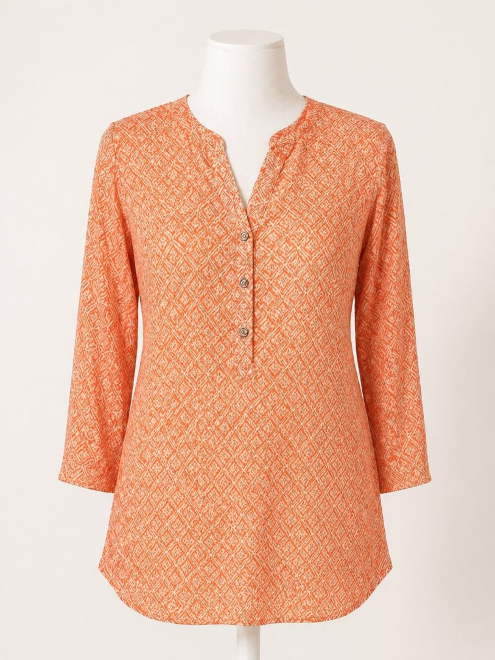 Grand & Greene V-Neck and ButtonTunic Size Large Orange and White EUC